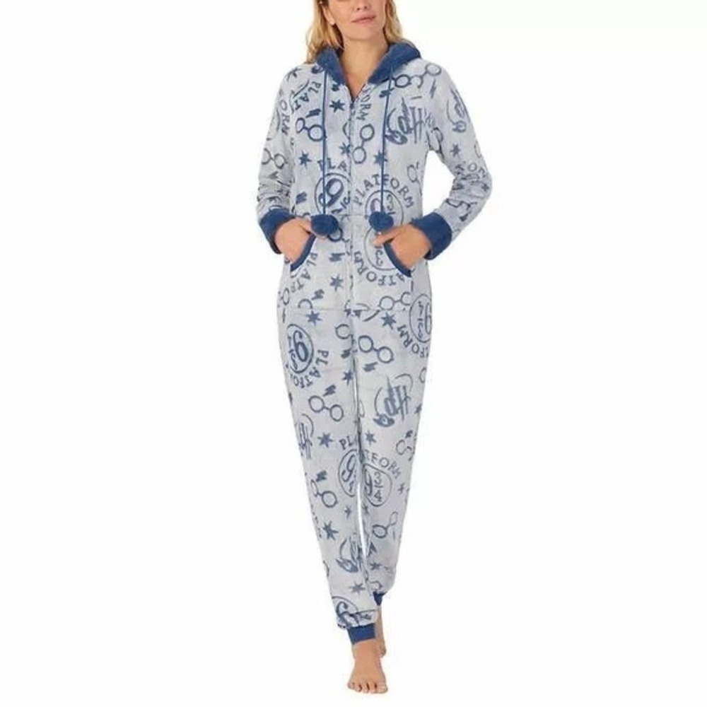 Harry Potter Character Ladies' One Piece Pajamas Blue Large New with Tags!